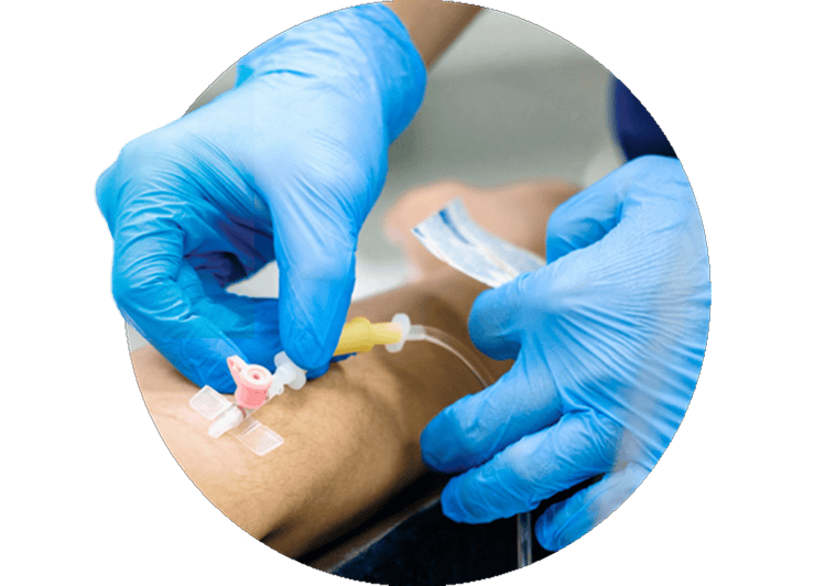 Healthcare professional performing a blood collection procedure